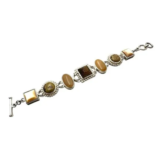 Whitney Kelly Sterling Silver Womens Bracelet Tiger Eye Jasper Toggle Clasp - Picture 3 of 8